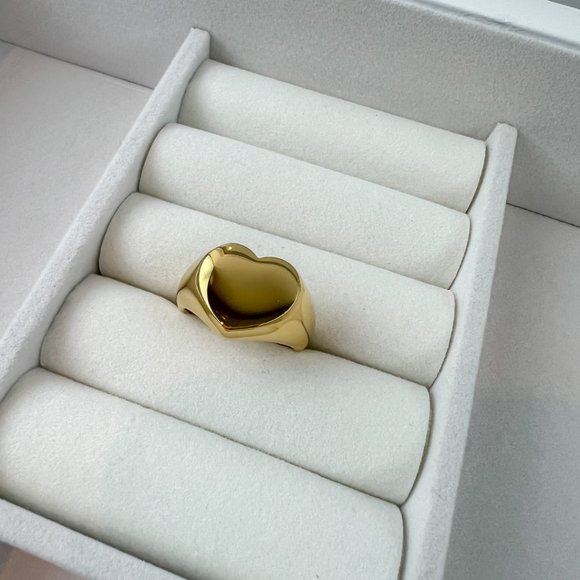 Gold Plated Chunky Heart Ring Statement Ring For Women Size 7 - Picture 3 of 11